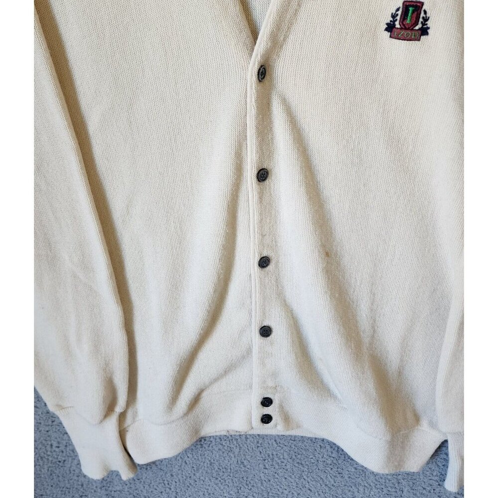 VTG Izod Cream Crest Logo Button Front Cardigan Sweater Size XL USA Made Acrylic - Picture 6 of 16